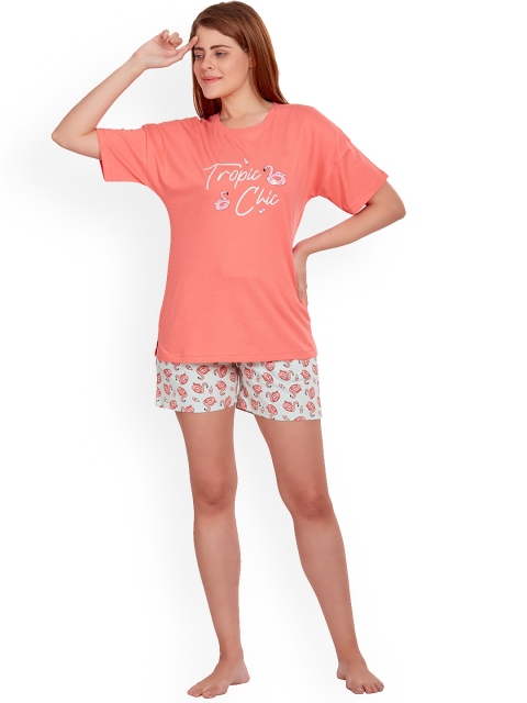 MAYSIXTY Women Coral Printed Night suit