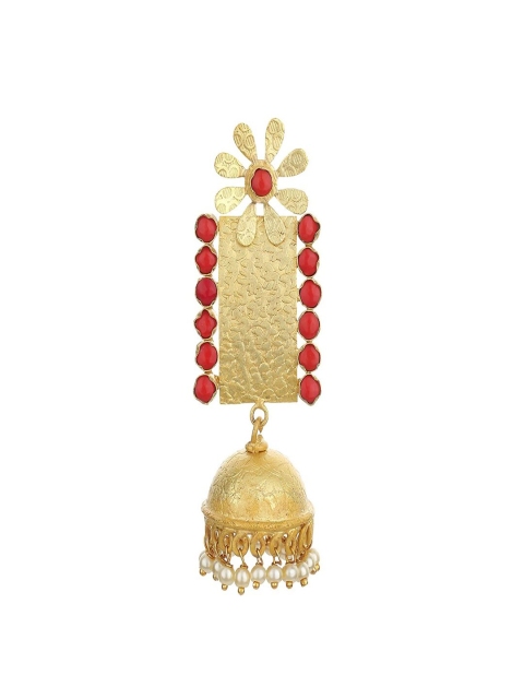 Runjhun Red & Gold Contemporary Jhumkas Earrings