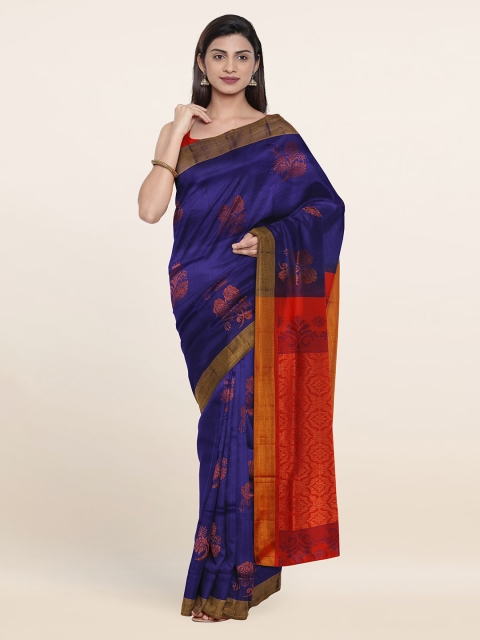Pothys Blue & Red Floral Zari Pure Silk Saree