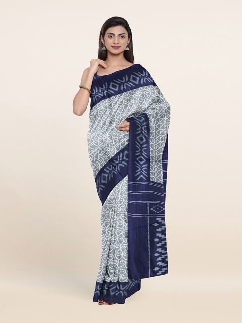 Pothys Blue & Off White Printed Saree
