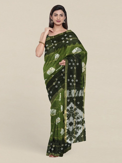 Pothys Green & White Bandhani Saree