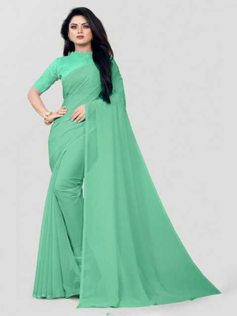 CLOMITA Green Solid Georgette Daily Wear Saree