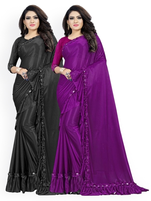 CLOMITA Women Black & Purple Pack Of 2 Saree