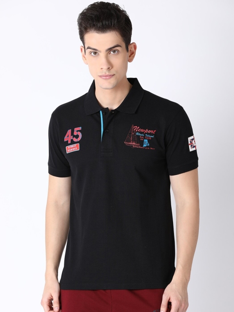 ACTIMAXX Men Black Polo Collar Applique T-shirt