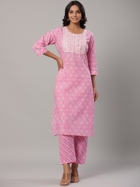 PK Fashions Women Pink Bandhani Printed Mirror Work Pure Cotton Kurta with Trousers & With Dupatta
PK Fashions Women Pink Bandhani Printed Mirror Work Pure Cotton Kurta with Trousers & With Dupatta