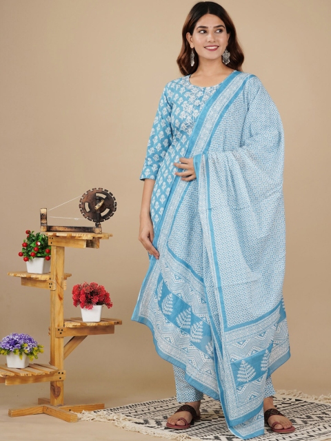 ETHNIC STREET Women Turquoise Blue Floral Embroidered Pure Cotton Kurta with Trousers & With Dupatta
ETHNIC STREET Women Turquoise Blue Floral Embroidered Pure Cotton Kurta with Trousers & With Dupatta