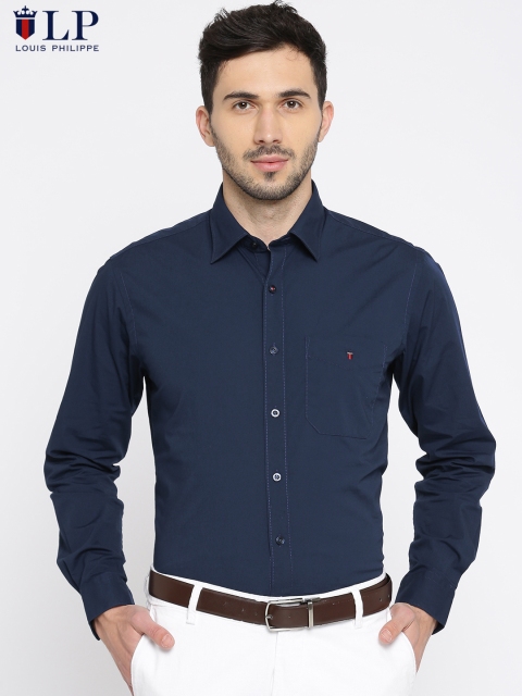 Louis Philippe Sport Men Navy Jermyn Tailored Fit Solid Casual Shirt, Navy blue
