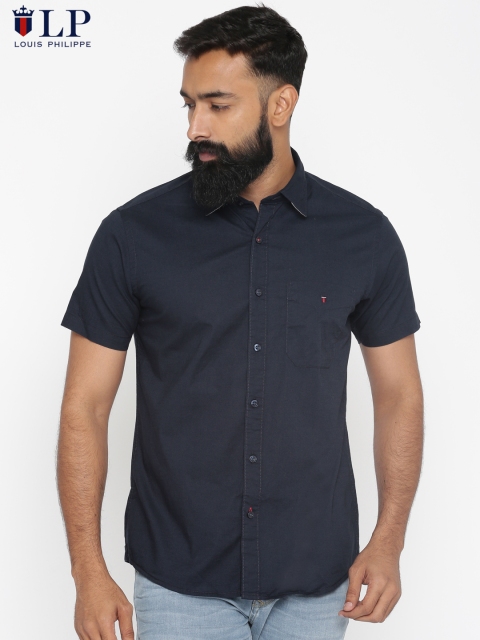 Louis Philippe Sport Men Navy Jermyn Tailored Fit Solid Casual Shirt, Navy blue