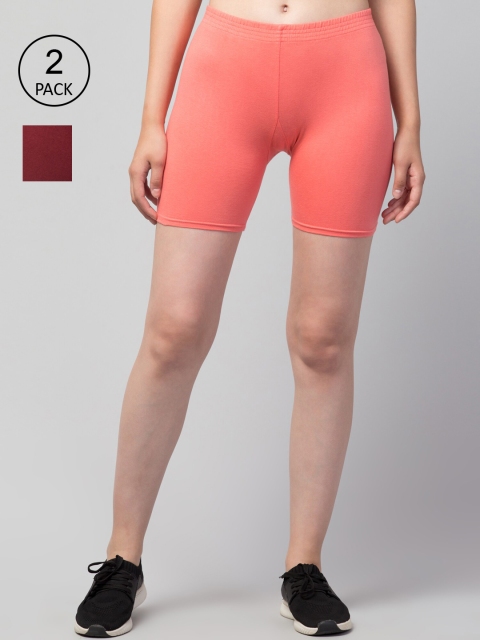 Apraa & Parma Women Maroon Pack Of 2 Slim Fit Cycling Pure Cotton Sports Shorts