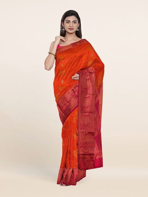 Pothys Woven Design Zari Pure Silk Kanjeevaram Saree, Orange