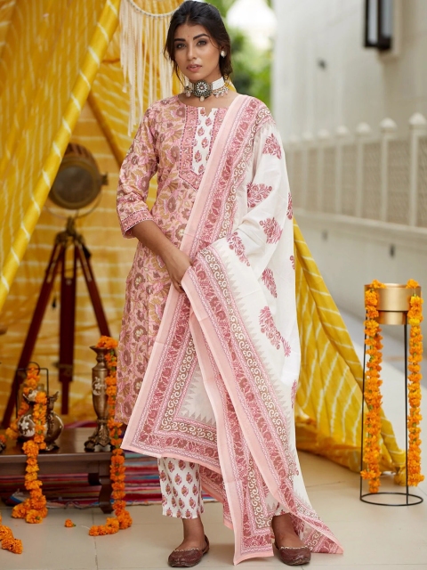 NANGALIA RUCHIRA Women Pink Floral Printed Pure Cotton Kurta with Trousers & Dupatta
NANGALIA RUCHIRA Women Pink Floral Printed Pure Cotton Kurta with Trousers & Dupatta