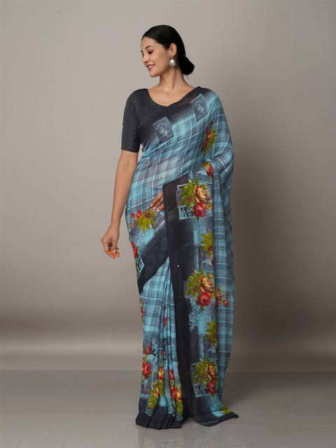 Unnati Silks Floral And Geometric Block Print Saree With Unstitched Blouse, Blue
Unnati Silks Floral And Geometric Block Print Saree With Unstitched Blouse, Blue