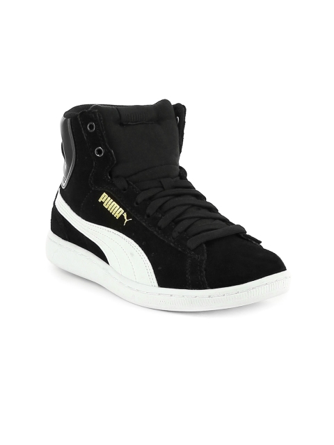 Puma Women Black Suede Vikky Mid-Top Sneakers