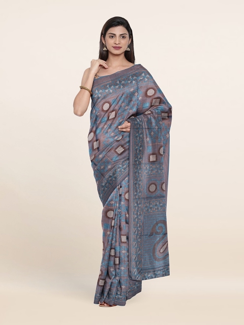 Pothys Geomertic Print Saree, Blue