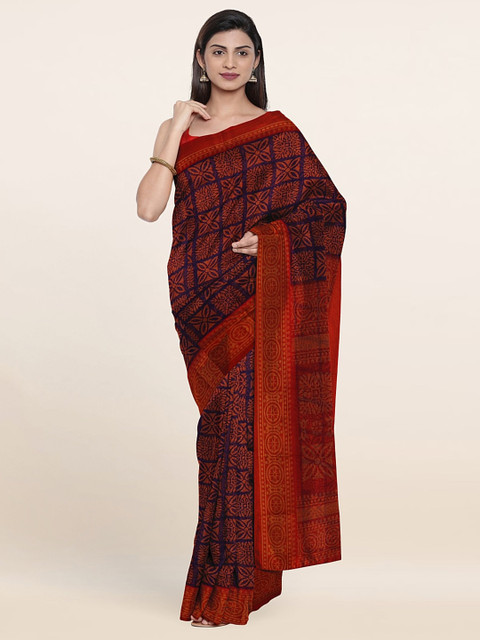 Pothys Ethnic Motifs Print Saree With Unstitched Blouse, Blue 
Pothys Ethnic Motifs Print Saree With Unstitched Blouse, Blue