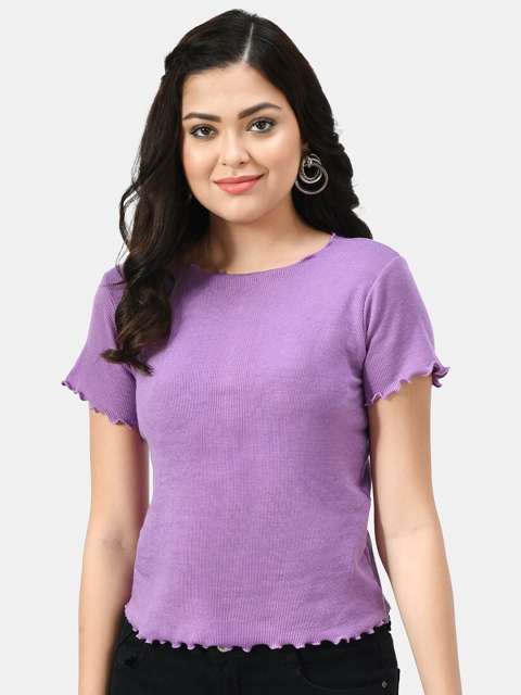 RIYA Women Lavender Solid Lettuce Edges Top