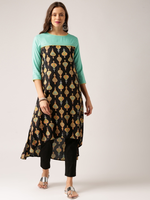 IMARA Women Black Printed A-Line Kurta