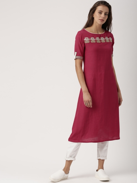 IMARA Women Magenta Solid A-Line Kurta