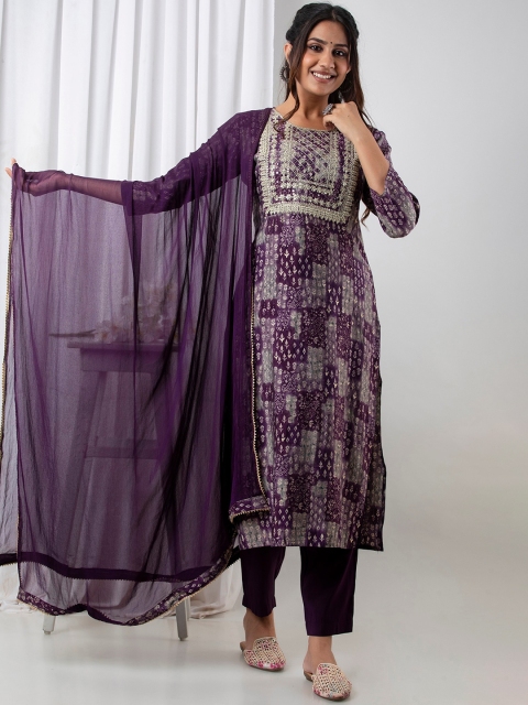 Kesarya Women Purple Ethnic Motifs Embroidered Pure Silk Kurta with Trousers With Dupatta
Kesarya Women Purple Ethnic Motifs Embroidered Pure Silk Kurta with Trousers With Dupatta