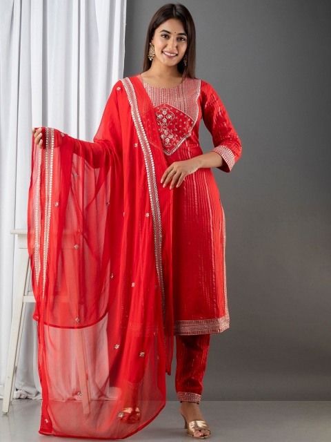 Kesarya Women Red Floral Embroidered Pure Cotton Kurta with Trousers & With Dupatta
Kesarya Women Red Floral Embroidered Pure Cotton Kurta with Trousers & With Dupatta
