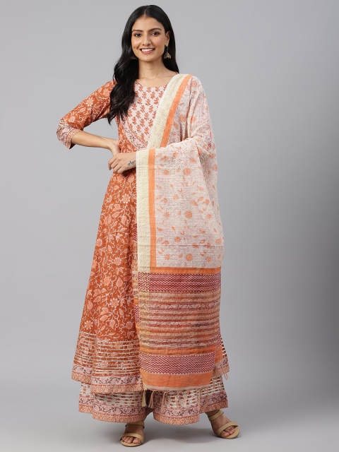 SHRINKHLA Women Rust Floral Printed Angrakha Pure Cotton Kurta with Palazzos & With Dupatta
SHRINKHLA Women Rust Floral Printed Angrakha Pure Cotton Kurta with Palazzos & With Dupatta