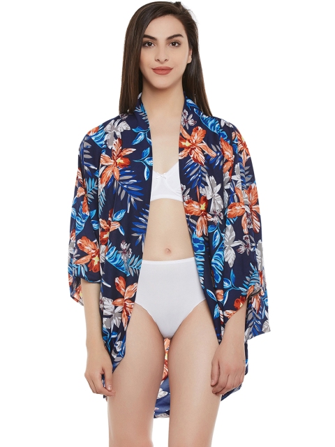 Clovia Blue Tropical Print Cover-Up Dress NS0881P08