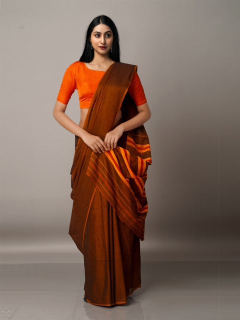Unnati Silks Pure Cotton Narayan Peth Saree, Brown