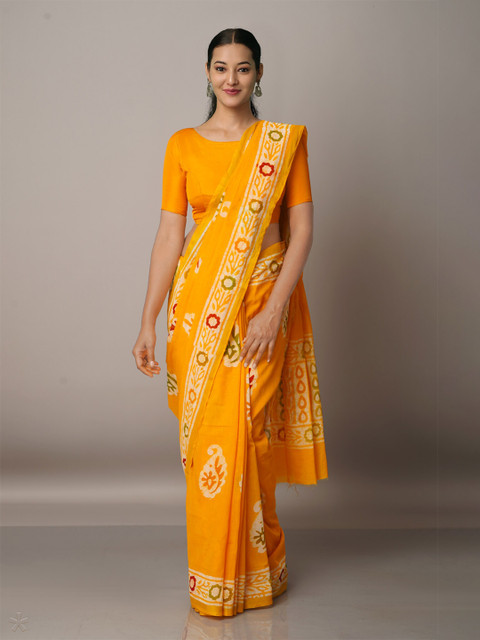 Unnati Silks Batik Zari Silk Cotton Chanderi Saree, Yellow 
Unnati Silks Batik Zari Silk Cotton Chanderi Saree, Yellow