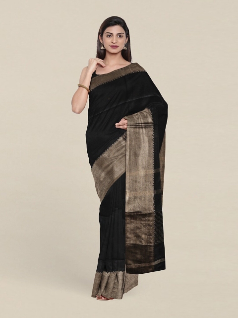 Pothys Black & Gold-Toned Zari Linen Blend Saree