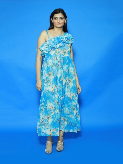 Rajoria Instyle Women One Shoulder Georgette Maxi Dress, Blue