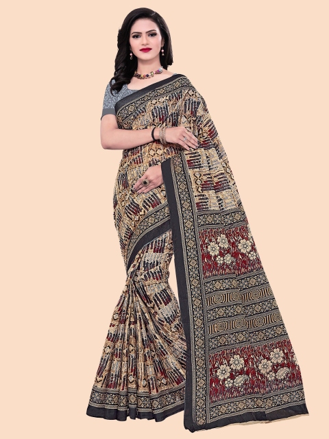 FEMMIBELLA Black & Beige Pure Cotton Saree