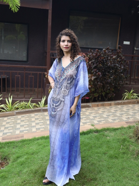 Rajoria Instyle Women Printed Georgette Kaftan Dress, Blue