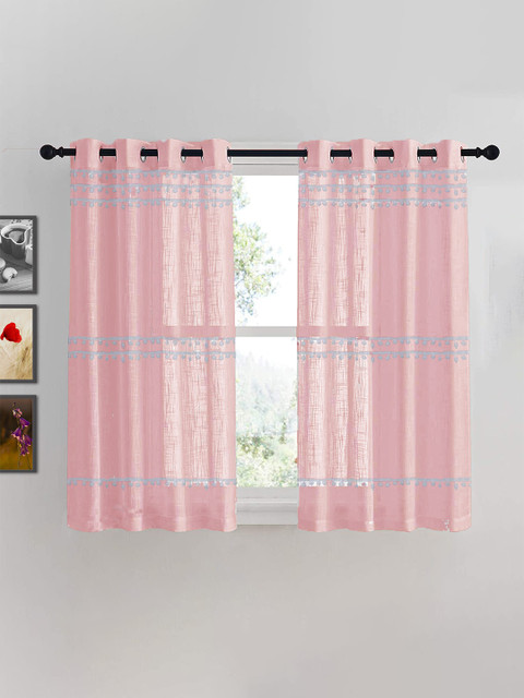 HOMEMONDE Printed Striped Sheer Window Curtain, Pink 
HOMEMONDE Printed Striped Sheer Window Curtain, Pink