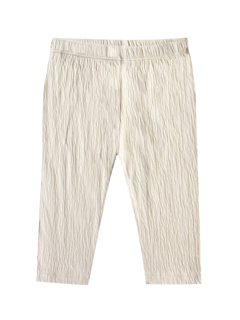 milou Girls Self design Cotton Leggings, White