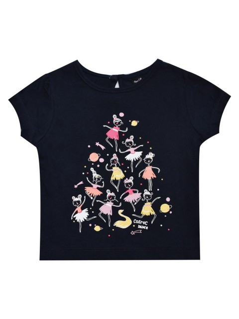 milou Girls Printed Round Neck Cotton T-shirt, Navy blue