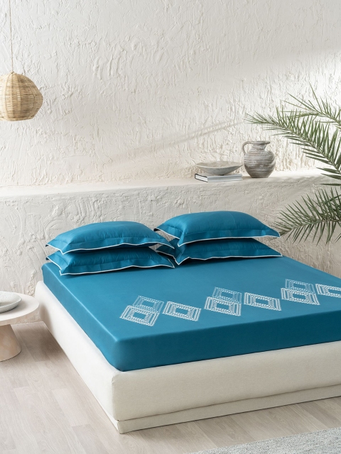 DDecor Printed Cotton Double King Bedding Set, Blue