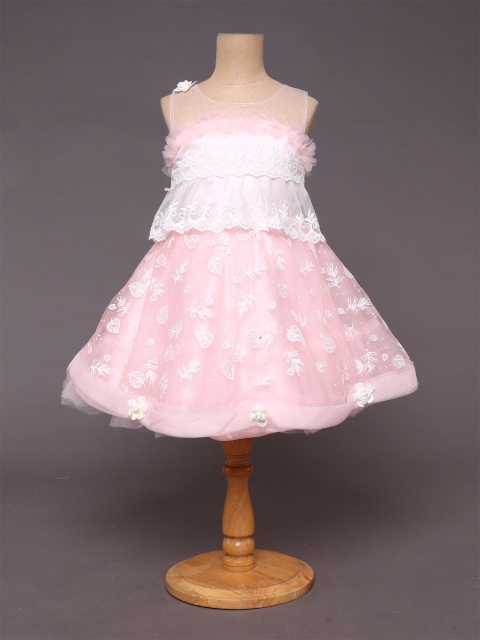 The Magic Wand Girls Floral Net Dress, Pink