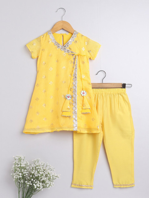 The Magic Wand Girls Yellow Ethnic Motifs Angrakha Kurti with Trousers 
The Magic Wand Girls Yellow Ethnic Motifs Angrakha Kurti with Trousers