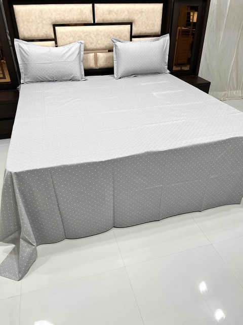 Pure Decor Grey & White Geometric 400 TC King Bedsheet with 2 Pillow Covers