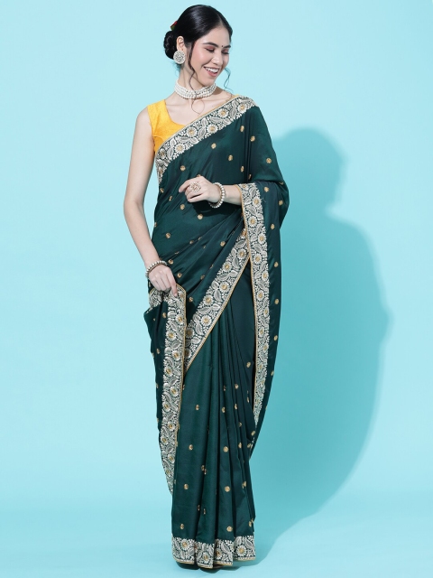 GAJARAI Green & Cream-Coloured Ethnic Motifs Embroidered Art Silk Heavy Work Kanjeevaram Saree
GAJARAI Green & Cream-Coloured Ethnic Motifs Embroidered Art Silk Heavy Work Kanjeevaram Saree