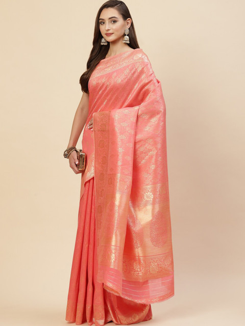 Meena Bazaar Peach-Coloured & Gold-Toned Woven Design Zari Saree
Meena Bazaar Peach-Coloured & Gold-Toned Woven Design Zari Saree