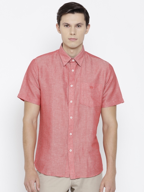 Van Heusen Sport Men Red Slim Fit Self-Striped Formal Shirt