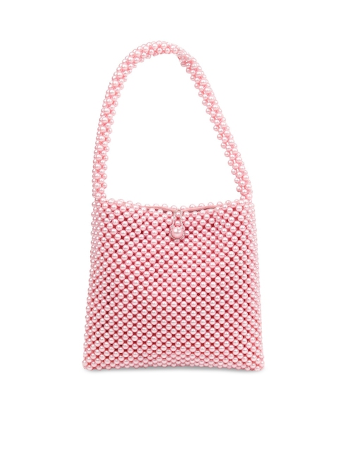 ODETTE Women Pink Textured Oversized Structured Shoulder Bag