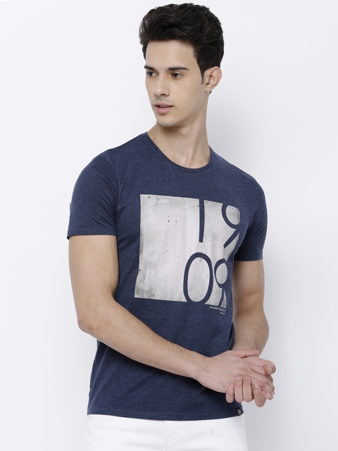 LOCOMOTIVE Men Blue Printed Round Neck T-shirt