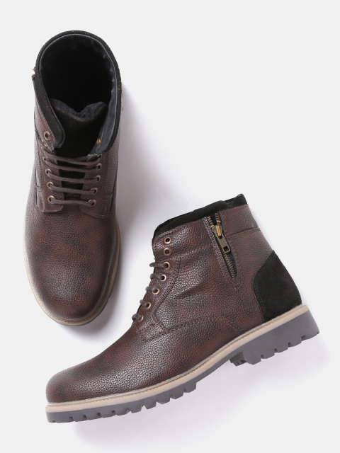 Roadster Men Brown Solid Mid-Top Flat Boots