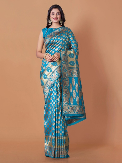 TEREZA Turquoise Blue & Gold-Toned Woven Design Zari Pure Silk Banarasi Saree
TEREZA Turquoise Blue & Gold-Toned Woven Design Zari Pure Silk Banarasi Saree