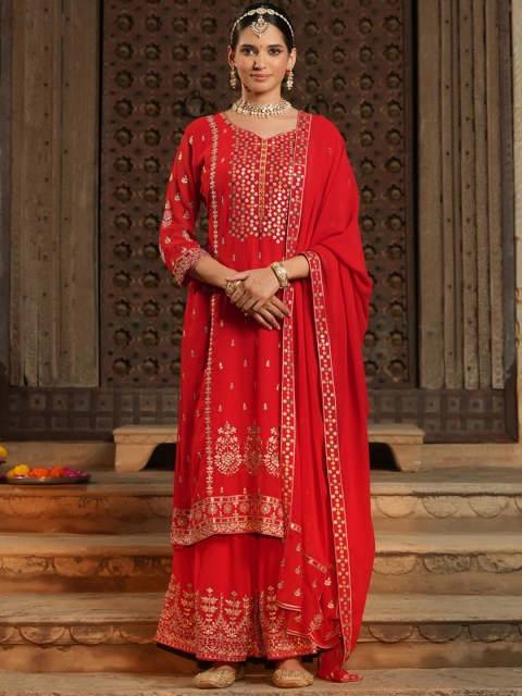 SCAKHI Women Red Ethnic Motifs Embroidered Sequinned Kurta with Sharara & With Dupatta
SCAKHI Women Red Ethnic Motifs Embroidered Sequinned Kurta with Sharara & With Dupatta