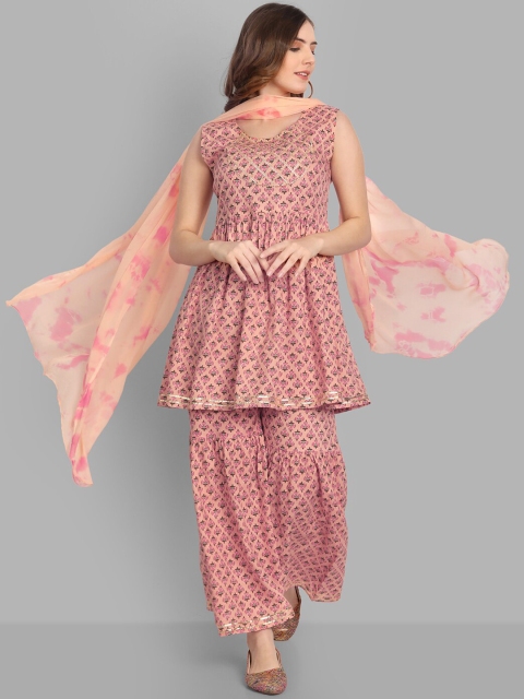 SINGNI Women Peach-Coloured Printed Empire Gotta Patti Kurta with Sharara & With Dupatta
SINGNI Women Peach-Coloured Printed Empire Gotta Patti Kurta with Sharara & With Dupatta