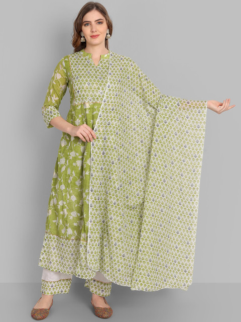 SINGNI Women Green Floral Printed Empire Mirror Work Pure Cotton Kurta with Trousers & With Dupatta
SINGNI Women Green Floral Printed Empire Mirror Work Pure Cotton Kurta with Trousers & With Dupatta
