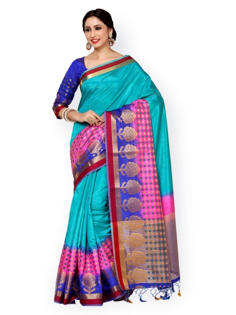 MIMOSA Turquoise Blue Art Silk Woven Design Kanjeevaram Saree